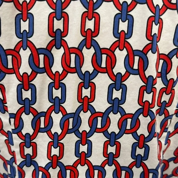 Jones New York Red Blue Geometric Chain Link Button Down Shirt Size S - Picture 6 of 8